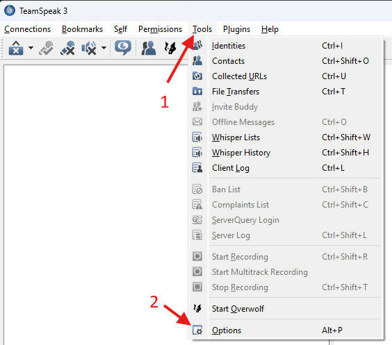 explanation of how to get to TeamSpeak 3 options